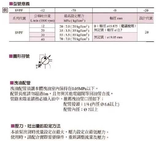 SVPF葉片泵參數(shù)